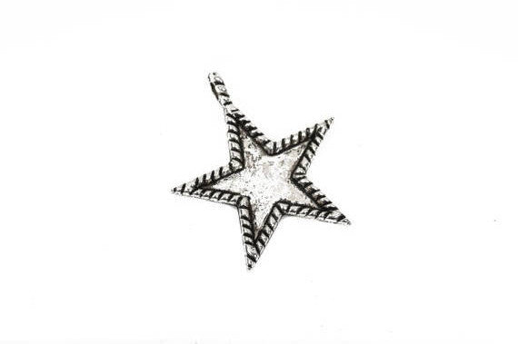 5 STAR Bezel Charm Pendants, antiqued silver metal, recessed bezel, 33x30mm, chs2430