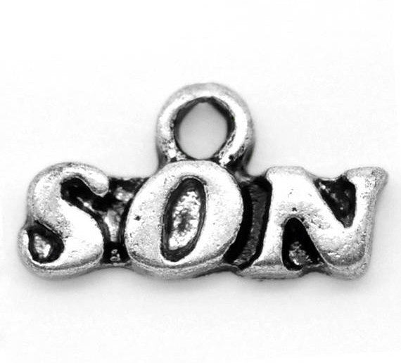 10 Silver Tone Metal SON Charm Pendants chs0597