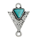 10 ARROWHEAD Charm Pendants, 2-hole connector links, triangle faux turquoise cabochon, silver metal, 23x15mm, chs2679