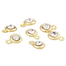 10 Gold Plated Rhinestone Drop Charms, 8mm circle with crystal embedded in center  chg0161