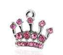 4 Rhinestone PINK Crystal PRINCESS Crown Charms, Silver Base, Clear Rhinestones  21x20mm . chs1010