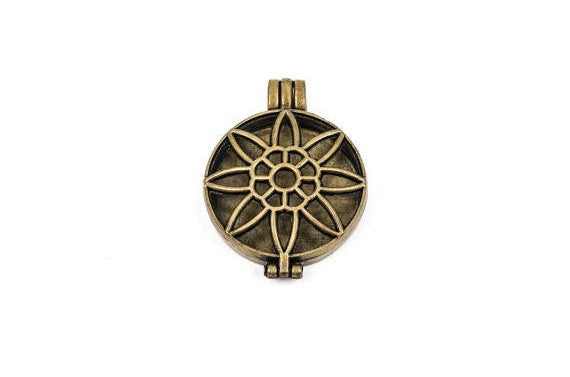 2 Bronze Metal Filigree Open LOCKET Perfume Diffuser Pendants, Flower Design,  1-1/4" diameter chb0319