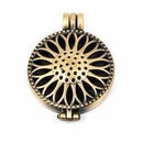 2 Bronze Metal Filigree Open LOCKET Perfume Diffuser Pendants, Sunflower Design,  1-1/4" diameter chb0318