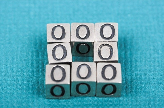 Alphabet LETTER O or Number 0 Sterling Silver Alphabet Block Bead, Square Cube, 4.5mm, pms0319