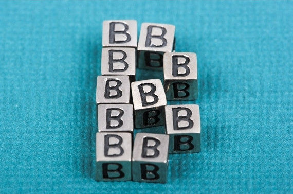 Alphabet LETTER B Sterling Silver Alphabet Block Bead, Square Cube, 4.5mm, pms0306