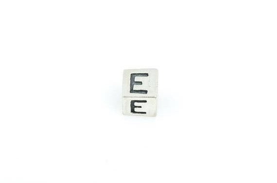 Alphabet LETTER E Sterling Silver Alphabet Block Bead, Square Cube, 4.5mm, pms0309