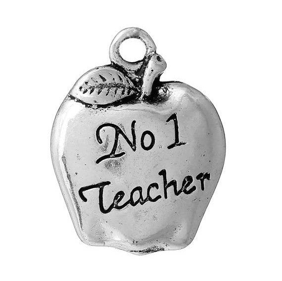 10 TEACHER APPLE Charm Pendants, No. 1 Teacher stamped charms, teacher appreciation, teacher gift, 18x14mm,  chs2347