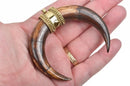 Brown Natural Bone Double Horn Pendant, Large Crescent Horn, Brass Bail, Upside Down Moon, 2-3/4" wide cho0168