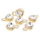 10 Gold Plated Rhinestone Drop Charms, 8mm circle with crystal embedded in center  chg0162