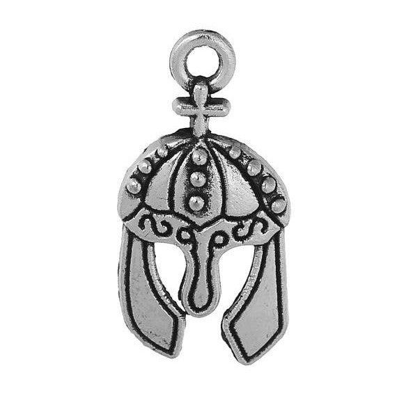 10 SPARTAN HELMET Charms, warrior helmet, medieval times, cosplay charms, knight helmet, Silver Tone Pewter Pendants, chs2075