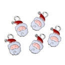 5 CHRISTMAS SANTA Claus Charms or Pendants, Silver Plated with enamel, 5/8" che0526