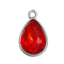 Ruby SIAM RED Rhinestone Teardrop Drop Charms, Crystal Glass in Silver Tone Bezel, July Birthstone, 19x12mm, chs2795