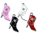 4 Mixed Silver Tone Rhinestone Enamel High-Heeled Boots Charm Pendants 21x15mm, 1 each of pink, white, red, black che0183