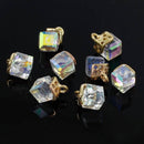 4 Gold Plated Floating Charm Pendants, Crystal Cube chg0165