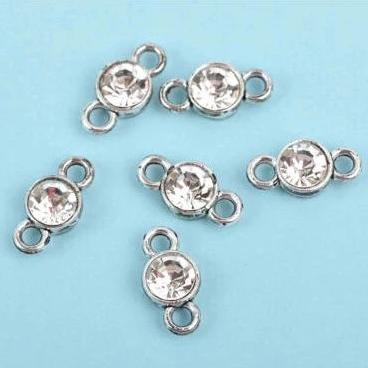 10 Silver Rhinestone Connector Link Charms, crystal drop charms, CLEAR Crystal in Center, 15x7mm, chs2909