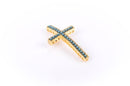 2 Pearl Sideways Crosses, bright gold one metal base and TURQUOISE BLUE gems chg0040
