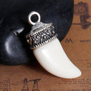 3 HORN or CLAW Tusk Charm Pendants, Off White Cream Resin with fancy antique silver bail, 26x13mm, cho0170