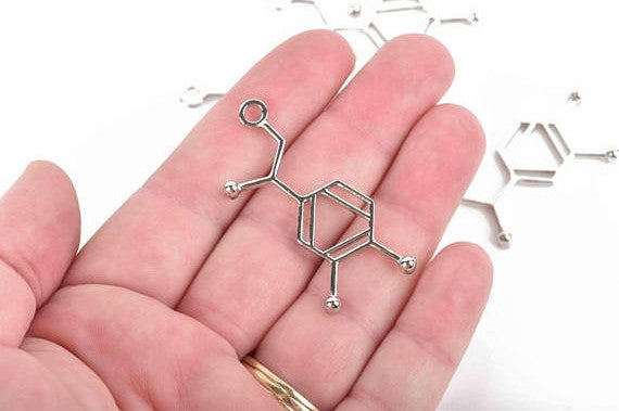 5 NOREPINEPHRINE Molecule Chemistry Charms, Fight or Flight Hormone, Silver Tone Charm Pendants, Science Charms, 45x28mm, chs2948