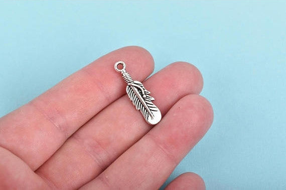 10 Silver FEATHER Charms, silver oxidized metal charms, silver feather pendants, 27x8mm, 1-1/8" long chs2953