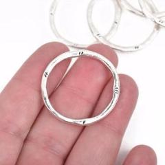 5 Silver Hammered Rings, Circle Washer Connector Links, Hammered Metal Charms, 32mm, chs2857