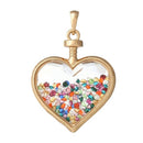 Large Floating Locket Heart Pendant, free floating chaton rhinestones inside sealed beveled glass and gold heart,  chg0171