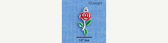 Silver Plated and Enamel RED ROSE Charm Pendant, great for sorority sisters  che0323