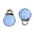 5 Crystal Dot Charm Drops, SAPPHIRE BLUE, 10mm, Silver Tone Metal Bail chs1569