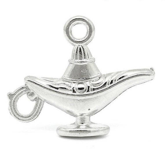 10 Silver Metal GENIE LAMP Charm Pendants chs0498