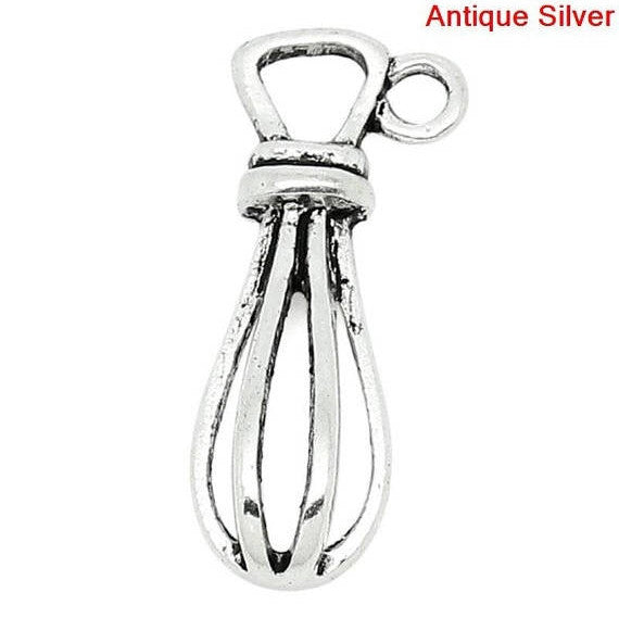 10 Silver Pewter WHISK UTENSIL Baking Charm Pendants chs0616