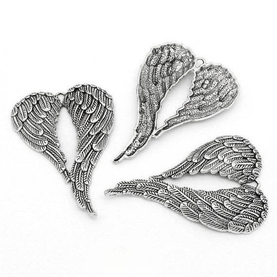 1 Large Antique Tibetan Silver ANGEL WINGS Charm Pendants   69mm x 47mm  (2 3/4" tall) . Chs0851