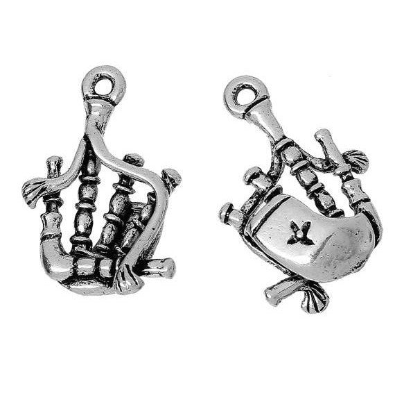 5 BAGPIPES Charms Pendants, Music Instrument, Silver Tone Metal   chs2029