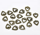 6 Antique Bronze Metal OPEN HEART Charm Pendants Chb0051