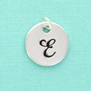 Stamped Monogram Letter " E " Stamped CIRCLE Tag Charm . Silver Plated 19mm (3/4") chs1491