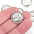 10 Silver Coin Relic Charm Pendants, Cross with wax seal, round coin charms, 22x19mm, chs2945