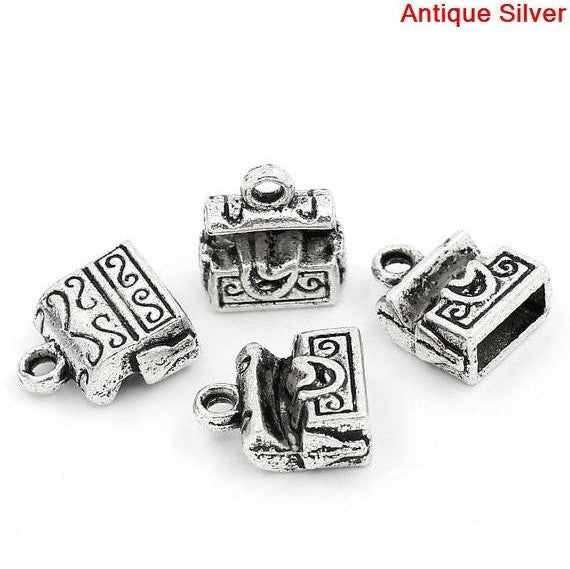 10 Silver TREASURE CHEST Charm Pendants, hope chest, mermaid treasure, chs1866a