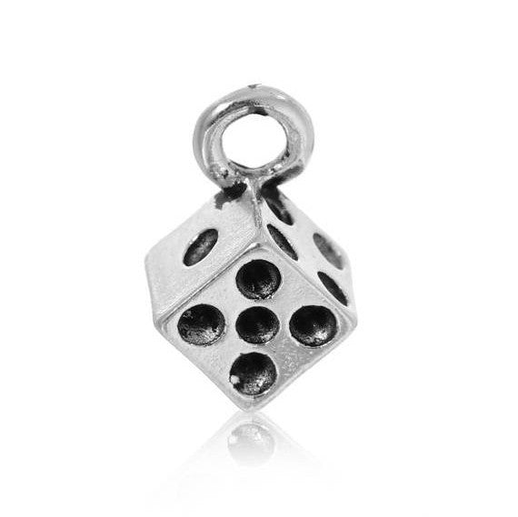 10 DICE charm pendants, silver metal, 11x11mm, chs2395