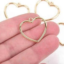5 Gold Plated HEART Charms, Open Wire Heart Charms, 25mm, chs2951