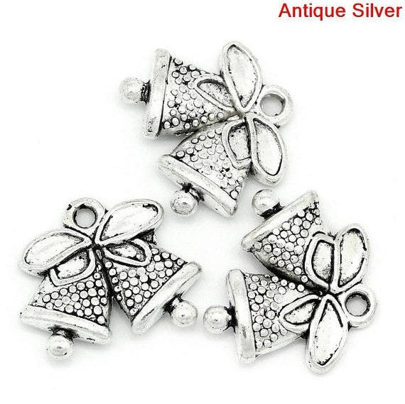 10 Silver Pewter CHRISTMAS HOLIDAY Bells Charm Pendants chs0897