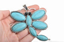 1 Silver DRAGONFLY PENDANT Charm with faux turquoise and black eyes, Silver Bail, 3-3/8" tall chs2871