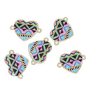 5 Geometric Pattern HEART Connector Links, Charm Pendants, gold plated, zig zag chevron, 1" long chg0340