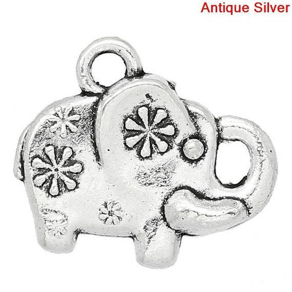 10 Small Silver Tone Fancy ELEPHANT Charms Pendants chs1169