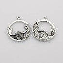 5 MERMAID Charms, Antique Silver Open Circle, Fairytale Charms, 7/8" chs2132