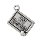 6 Antique Silver Tone TEACHER Apple Charm Pendants chs1580a