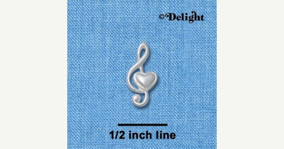 1 Silver Plated Charm Pendant, Music TREBLE CLEF with Heart   chs1144