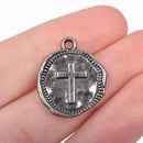 10 Gunmetal Coin Relic Charm Pendants, Cross with wax seal, round coin charms, 22x19mm, chs2880