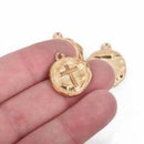 10 Light Gold Coin Relic Charm Pendants, Cross with wax seal, round coin charms, 22x19mm, chg0589
