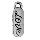 10 Antique Silver Script LOVE OVAL Charms, Small Stamped Tags, chs2220