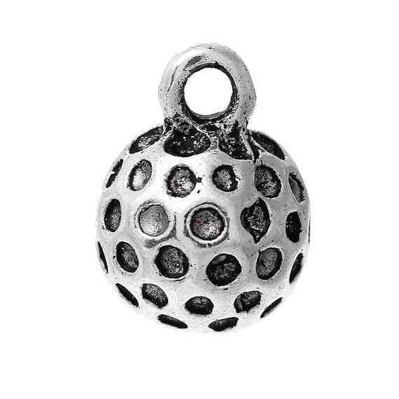 5 GOLF BALL Charm Pendants, 3D design, 13x9mm  chs2093