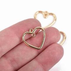 5 Gold Plated HEART Charms, 2-Hole Connector Links, Open Wire Heart Charms, 21mm, chs2973