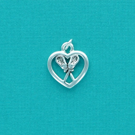 1 silver plated LACROSSE STICKS Heart cutout charm  chs1309